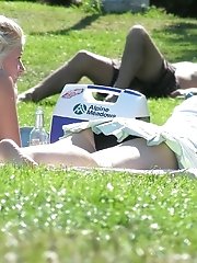 12 pictures - Black panty up skirt of curly brunette. Hot upskirt pics