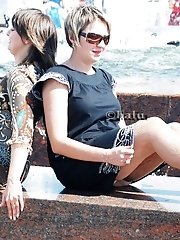 12 pictures - Flirty black stockings upskirt