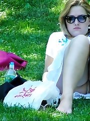 12 pictures - Chic babes flash panties up skirts