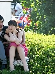 12 pictures - Chic babes flash panties up skirts