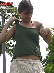 12 pictures - Upskirt, flashed while she was taking off her bra
