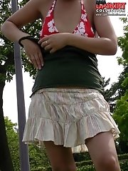 12 pictures - Upskirt, flashed while she was taking off her bra