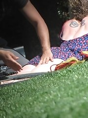 12 pictures - Naughty tattooed blonde spyed. Result - upskirt photos